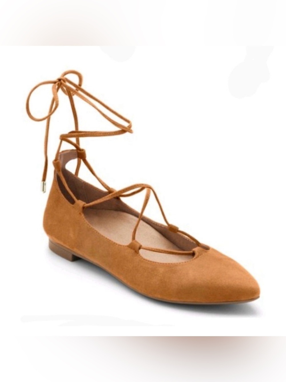 Gorgeous Camel Suede Vionic Lucinda Tan Lace-Up Pointed Toe Ballet Flat Sz 8.5